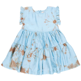 Girls Silk Polly Dress || Milky Blue Tie Dye