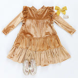 Girls Velour Kalani Dress || Gold