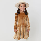 Girls Velour Kalani Dress || Gold