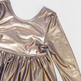 Girls Lame Steph Dress || Blue Gold Shimmer
