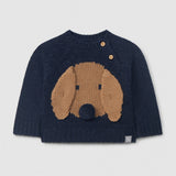 Indigo knitted jumper jacquard dog with embossed details