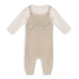 Joy Embroidered Chuncky Sweater Knit Baby Overall & Bodysuit Set || Stone