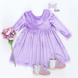 Girls Velour Steph Dress || Lavender