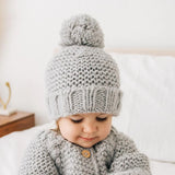 Garter Stitch Beanie Hat || Ice Grey