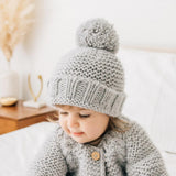 Garter Stitch Beanie Hat || Ice Grey