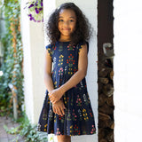 Girls Peachy Dress || Navy Field Floral