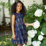 Girls Peachy Dress || Navy Field Floral