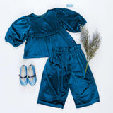 Girls Velour Theodore Pant || Midnight Blue