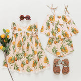 Girls Katherine Dress || Pink Botanical Oranges