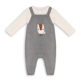 Owl Applique Baby Knit Sweater Overall & Bodysuit Set || Heather Grey