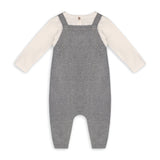 Owl Applique Baby Knit Sweater Overall & Bodysuit Set || Heather Grey