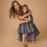 Girls Peachy Dress || Navy Strawflower