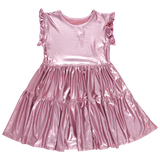 Girls Polly Dress || Light Pink Lame