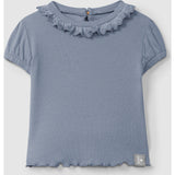 Cap Sleeve Ruffle Collar Top || Indigo