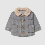 Jacket in denim with removable fur collar