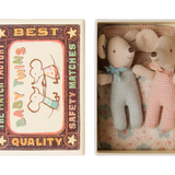 Twins, baby mice in matchbox. Checker.