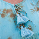 Womens Silk Indira Dress || Milky Blue Tie Dye