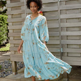 Womens Silk Indira Dress || Milky Blue Tie Dye