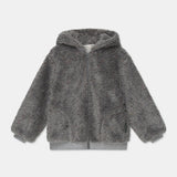 Kids Faux Fur Hooded Jacket || Grey