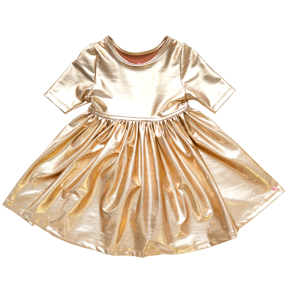 Girls Steph Dress || Gold Lame – Lyon and Pearle