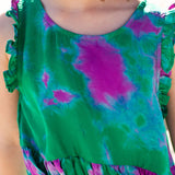 Girls Silk Kelsey Dress || Magenta Green Tie Dye